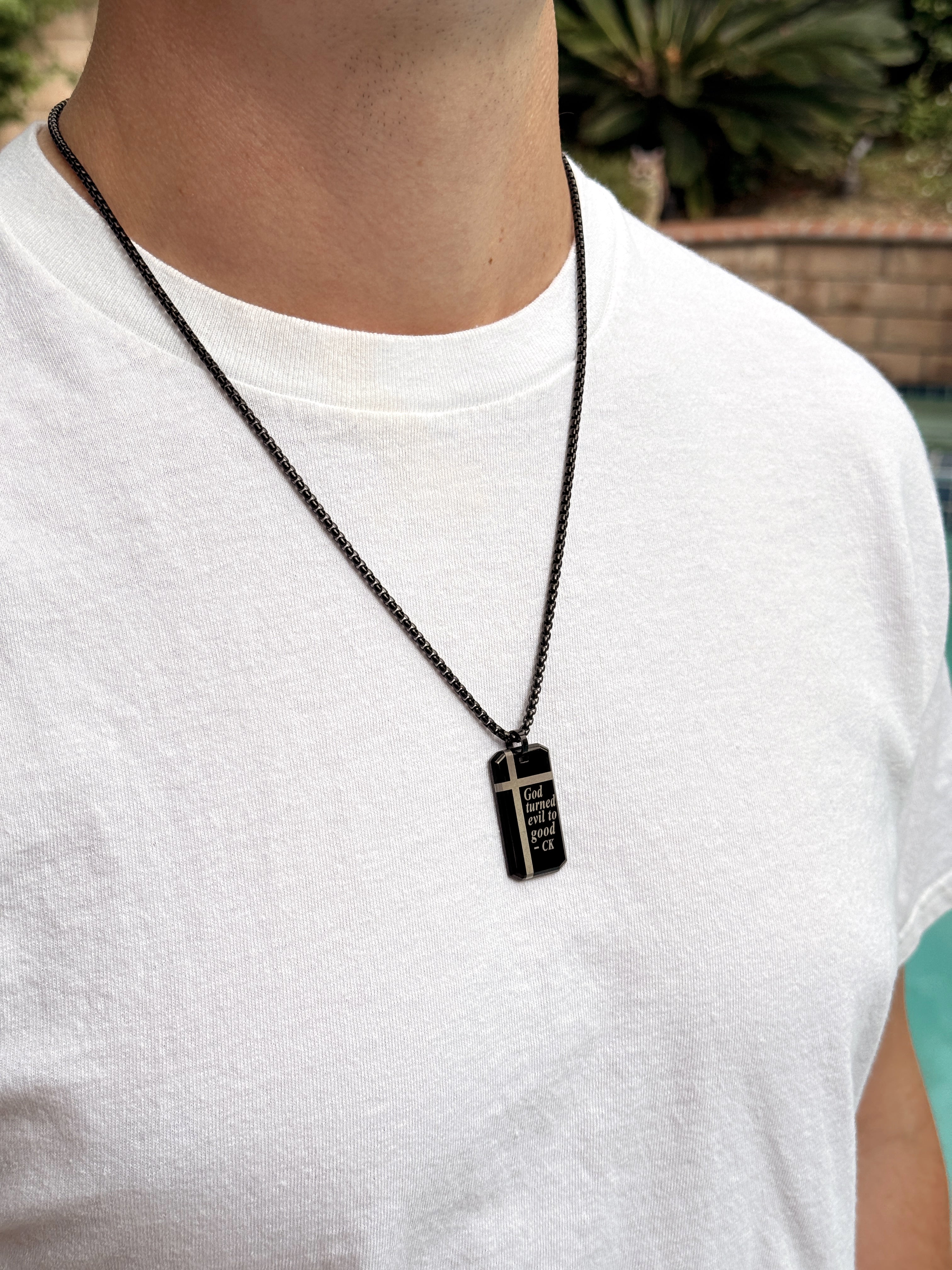 Bold Cross Pendant Necklace (Black)